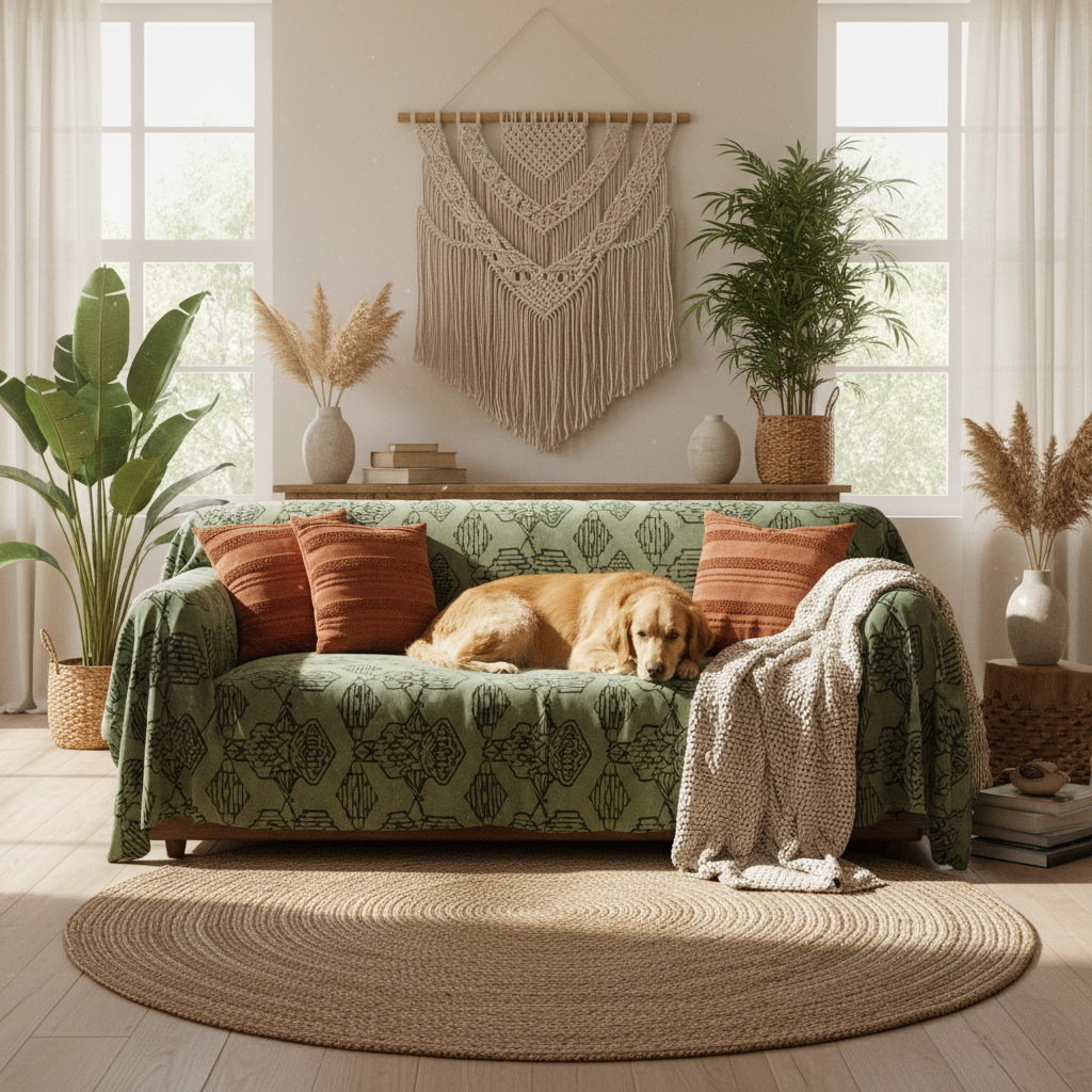 Small Space, Big Impact: How to Use Boho Geometric Couch Covers in a Pet-Friendly Living Room