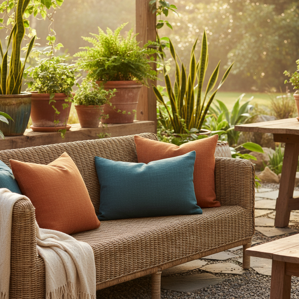 Outdoor Throw Pillow Covers for Patio Furniture on Paper, Faded and Soggy in Real Life: Reading Fabric Specs