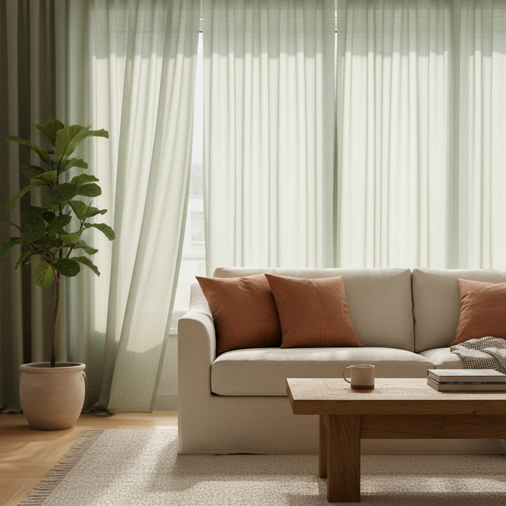Dull Windows in Your Living Room Now, a Space You Dread Later — Prevented by Choosing Sage Green Sheer Curtains
