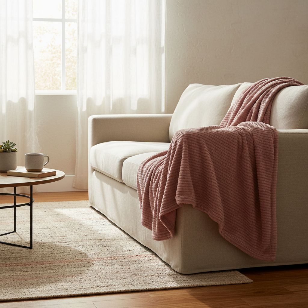 What Home Decorators Spend on Texture and Skip the Fuss Over Thread Count in a Cozy Ribbed Jacquard Fleece Throw Blanket for Couch