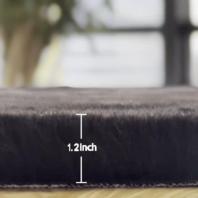 ORINOVA Black Shag Faux Rabbit Fluffy Fur Rugs for Bedroom Machine Washable Runner Rugs for Living Room 2x8 Runner Rug Nursery Rug