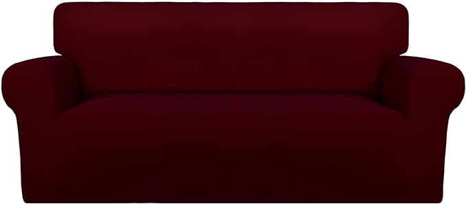PureFit Super Stretch Sofa Slipcover – Spandex Non Slip Soft Couch Sofa Cover, Washable Furniture Protector with Non Skid Foam and Elastic Bottom for Kids, Pets (Oversized Loveseat, Wine)