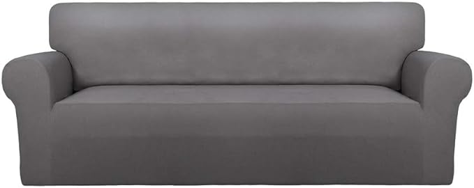 PureFit Super Stretch Sofa Slipcover – Spandex Non Slip Soft Couch Sofa Cover, Washable Furniture Protector with Non Skid Foam and Elastic Bottom for Kids, Pets （Sofa, Light Gray）