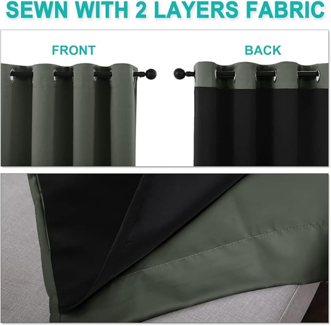 NICETOWN 100% Blackout Window Curtain Panels, Full Light Blocking Drapes with Black Liner for Nursery, 78-inch Drop Thermal Insulated Draperies (Dark Mallard, 2 Pieces, 55-inch Wide Per Panel)