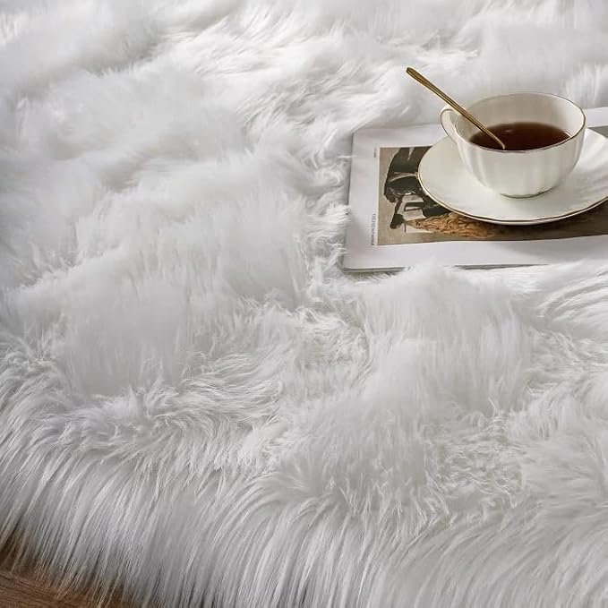 ORINOVA White Faux Sheepskin Shag Fur Runner Rugs for Living Room Bedroom Fluffy Washable Furry Area Rug 2x6 Nursery Rug Teen Room Décor