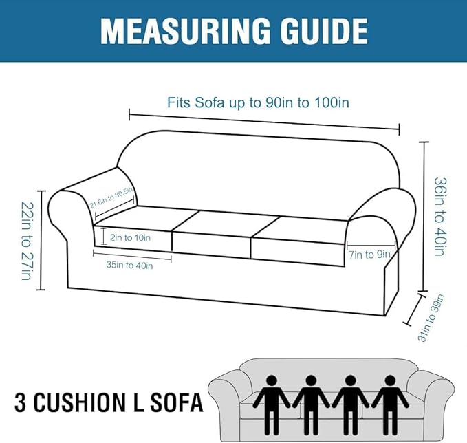 H.VERSAILTEX 4 Piece Stretch Sofa Covers for 3 Cushion Couch Covers for Living Room Furniture Slipcovers (Base Cover Plus 3 Seat Cushion Covers) Thicker Jacquard Fabric (Large Sofa, Bronze Green)