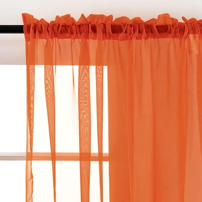 SpaceDresser Sheer Voile Window Treatment Rod Pocket Curtain Panels for Kitchen Bedroom Living Room Drapes Sunlight Filtering Privacy Semi Home Decor Assorted (Burnt Orange, 52 W x 90 L)