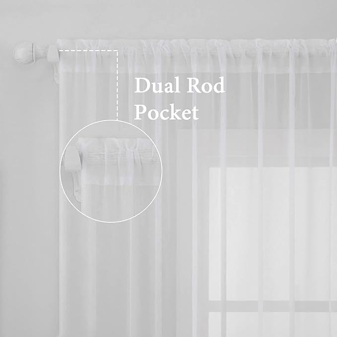 MIULEE 2 Panels Solid Color White Sheer Window Curtains Elegant Window Voile Panels/Drapes/Treatment for Bedroom Living Room (54 X 105 Inches White)