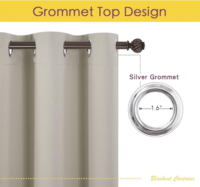 NICETOWN Blackout Curtains for Bedroom, Natural, 34 W by 80 L, Set of 2, Thermal Insulated Curtains & Drapes with Grommet Top for Living Room, Privacy Window Treatment Draperies
