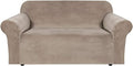H.VERSAILTEX Stretch Velvet Loveseat Covers for 2 Cushion Couch Covers for Living Room Sofa Covers Slipcovers with Non Slip Straps Bottom, Ultra Thick Comfy Velour (Width 58"-72", Taupe)
