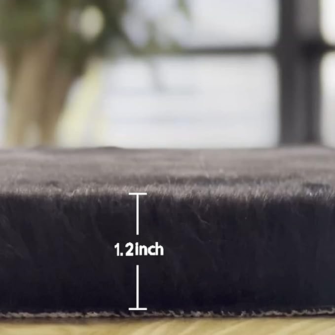 ORINOVA Black Round Area Rug 5ft Washable Faux Fluffy Fur Rug for Bedroom Circle Nursery Rug for Living Room Girl Room Cute Décor