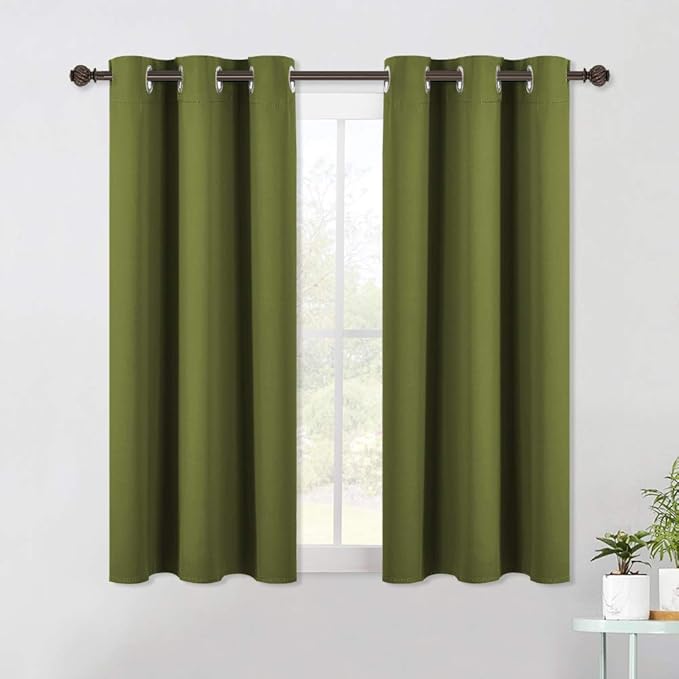 NICETOWN Blackout Curtains & Drapes for Bedroom, Olive Green, W34 x L48, Set of 2, Triple Weave Grommet Top Thermal Insulated Light Blocking Panels for Bathroom/Living Room
