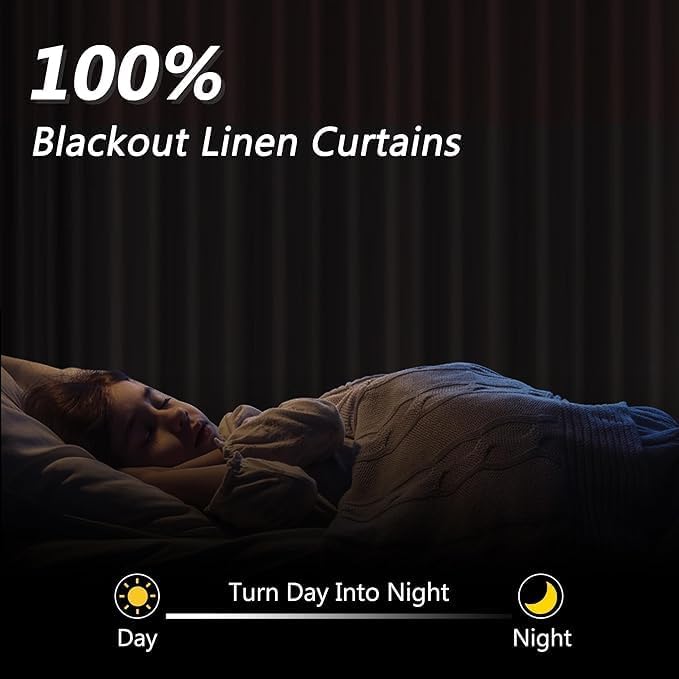 Guken Cream 100% Blackout Linen Curtains 42 Inch Wide by 84 Inch for Living Room Bedroom Back Tab Rod Pocket Thermal Insulated Black Out Drapes Room Darkening Farmhouse Window Curtains