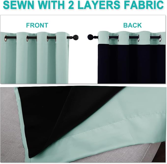 NICETOWN 100% Blackout Curtains 54 inches Long, Double-Deck Completely Blackout Window Treatment Thermal Insulated Lined Drapes for Small Window (Aqua Blue, 1 Pair, 46 inches Width Each Panel)