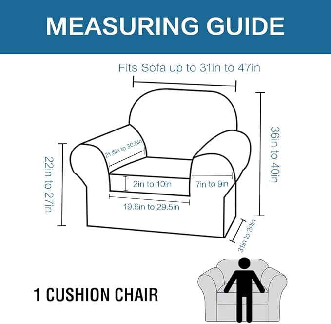 H.VERSAILTEX 2-Pieces Armchair Cover Chair Slipcovers with Arms Furniture Protector Cover Fit Armchair Width Up to 47 Inch, Jacquard Spandex Couch Covers Armchair Slipcover - Loden Frost, Chair