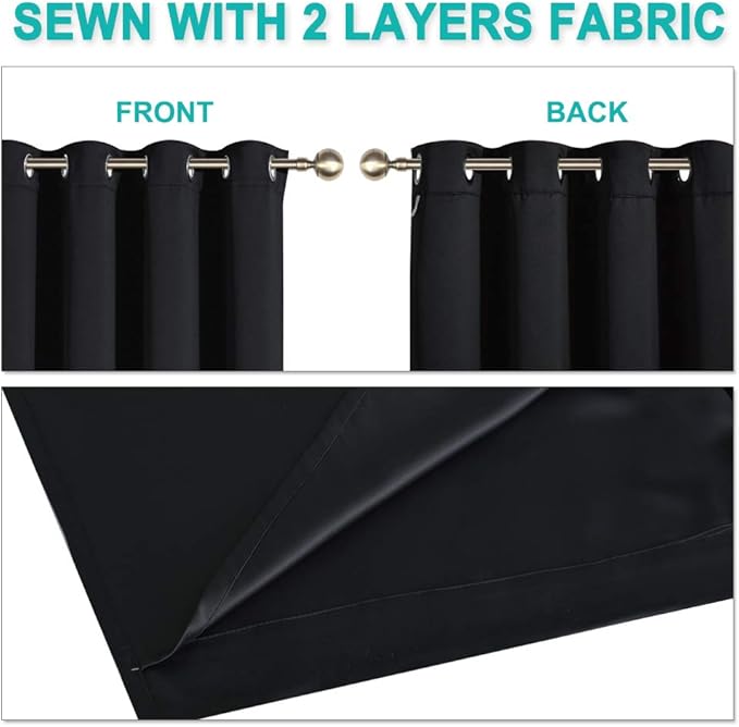 NICETOWN High-End Thermal Curtains, Full Blackout Curtains 86 inches Long for Dining Room, Soundproof Window Treatment Drapes for Hall Room, Black, 55 inches Wide Per Panel, Set of 2 Panels