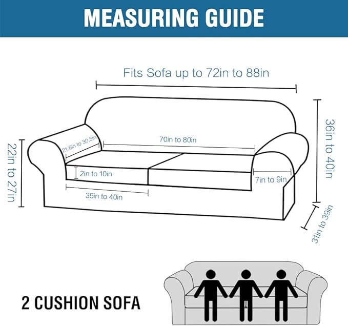 H.VERSAILTEX 3 Piece Stretch Sofa Covers for 2 Cushion Sofa Couch Covers for Living Room Sofa Slipcovers (Base Cover Plus 2 Seat Cushion Covers) Thicker Jacquard Fabric(Large Sofa, Natural)