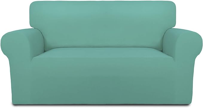 PureFit Super Stretch Sofa Slipcover – Spandex Non Slip Soft Couch Sofa Cover, Washable Furniture Protector with Non Skid Foam and Elastic Bottom for Kids, Pets （Loveseat, Cyan）