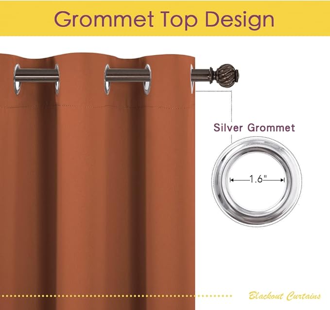 NICETOWN Valances for Windows, Elegant Room Darkening Grommet Half Window Curtains for Bedroom Home Office Dining Room Halloween Decoration, W42 x L36 Each Panel, Set of 2, Burnt Orange