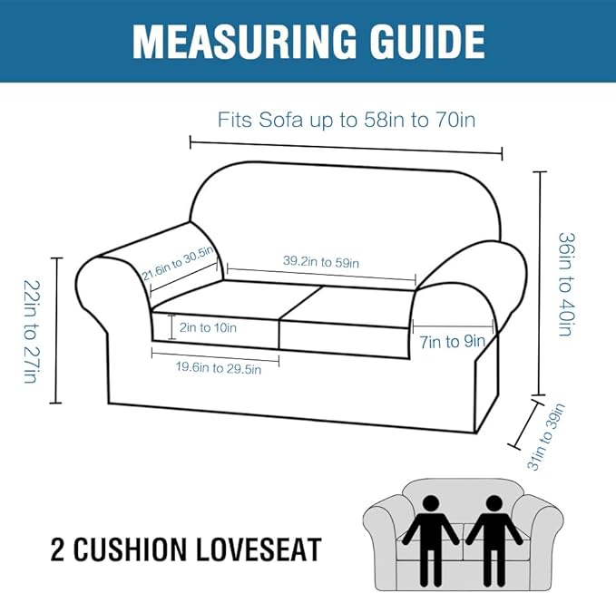 H.VERSAILTEX 3 Piece Stretch Sofa Covers for 2 Cushion Loveseat Couch Covers for Living Room Sofa Slipcovers (Base Cover Plus 2 Seat Cushion Covers) Thicker Jacquard Fabric(Medium Sofa, Sage)