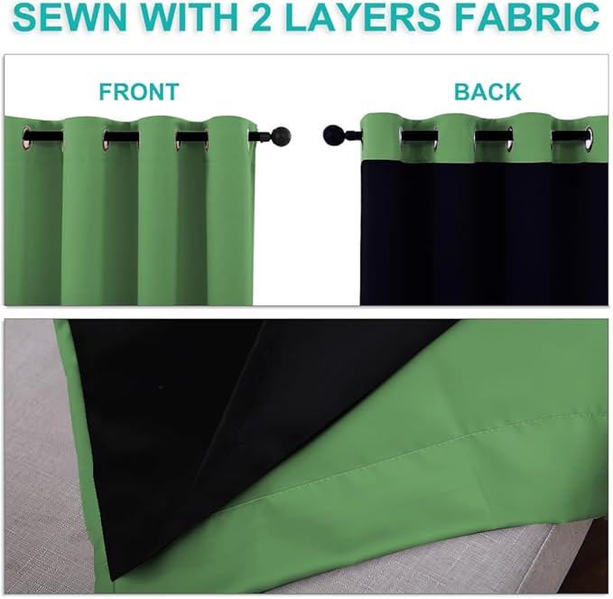 NICETOWN 100% Blackout Curtains 54 inches Long, Forest Green, 1 Pair, 52 inches Width Each Panel, Double-Deck Completely Blackout Window Treatment Thermal Insulated Lined Drapes for Small Window