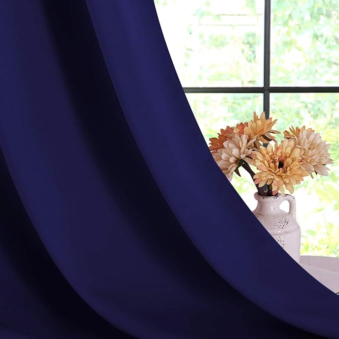 NICETOWN Blackout Curtain Panels for Bedroom, Royal Blue, 2 Panels, W70 x L63-inch, Grey, Thermal Insulated Grommet Top Blackout Draperies and Drapes for Basement