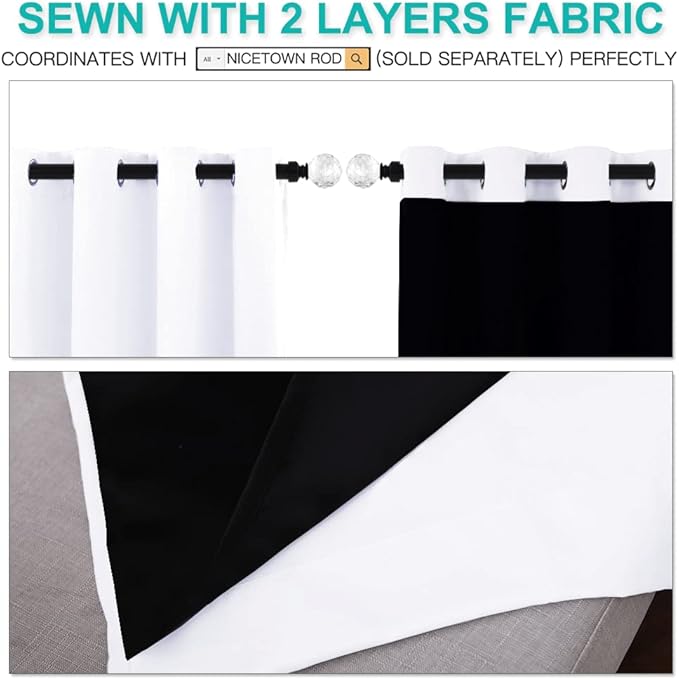NICETOWN Room Warming Full Shading Curtains for Windows, Super Heavy-Duty Black Lined Blackout Curtains for Bedroom, Privacy Assured Window Treatment (White, Pack of 2, 52 inches W x 95 inches L)