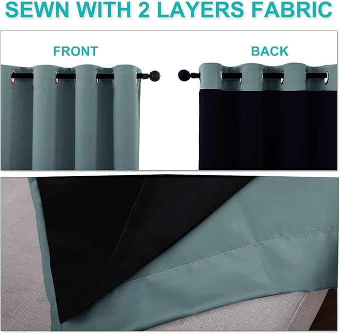 NICETOWN Full Shade Curtain Panels, 37" Wide x 70" Long, Greyish Blue, Pair of Thermal Insulated & Energy Efficiency Blackout Drapes for Living Room, Lined Silky Performance Window Dressing