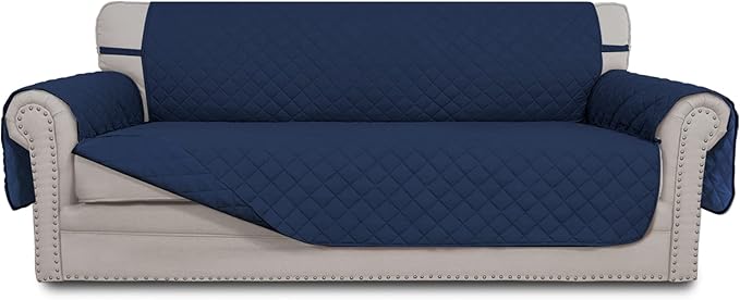 Easy-Going 4 Seater Sofa Slipcover Reversible Sofa Cover Water Resistant Couch Cover with Foam Sticks Elastic Straps Furniture Protector for Pets Children Dog Cat (XX-Large, Navy/Navy)