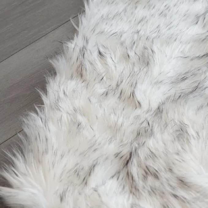 ORINOVA White and Grey 4X6 Faux Sheepskin Shag Fur Runner Rugs for Living Room Bedroom Fluffy Washable Furry Area Rug Nursery Teen Room Décor