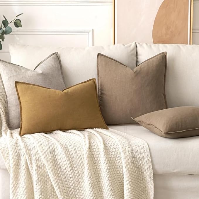MIULEE Decorative Linen Euro Sham Pillow Covers 24x24 Inch Natural Linen Boho Farmhouse Neutral Couch Throw Pillows for Bed Pack of 2 Accent Modern Pillowcase Sofa Livingroom Home Decor