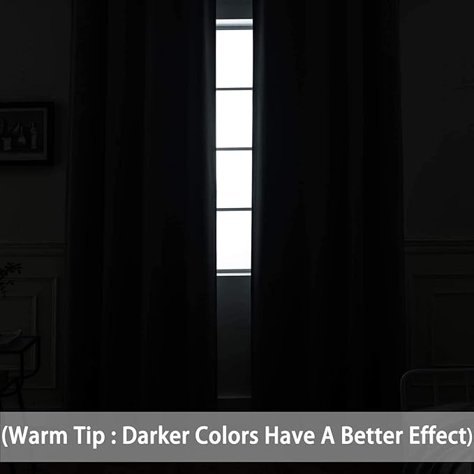 Yakamok Blackout Curtains Room Darkening Thermal Insulated Window Panels,Solid Grommet Top Drapes for Bedroom/Living Room(52Wx90L, Dark Grey, 2 Panels)