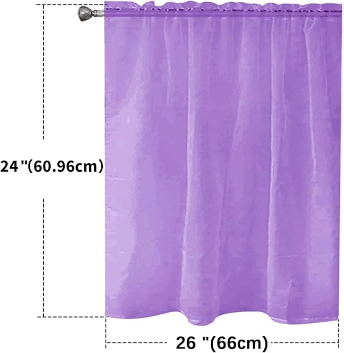 SpaceDresser Basic Rod Pocket Sheer Voile Window Curtain Panels Lavender 1 Pair 2 Panels 26 Width 24 Inch Long for Kitchen Bedroom Children Living Room Yard（Lavender，26Wx 24L）