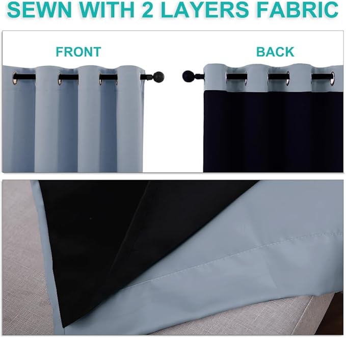 NICETOWN Extra Long Truly Blackout Drapes for Hall and Villa, 46" Width Each Panel, 45" Length, Vintage Blue, 2 Pieces, 100% Blackout Window Curtain Panels with Black Lined for Night Shift Worker