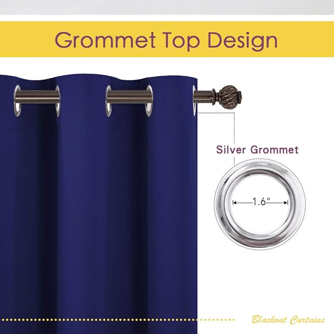 NICETOWN Blackout Window Curtains 80 inch Long, 2 Panels, 34 inch, Royal Blue, Grommet Top Room Darkening Thermal Insulated Solid Vertical Drapes for Bedroom/Kid Room
