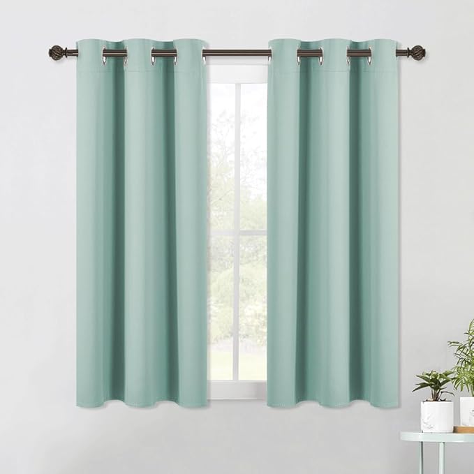 NICETOWN Blackout Curtains & Drapes for Bedroom, Aqua Blue, W34 x L40, Set of 2, Triple Weave Grommet Top Thermal Insulated Light Blocking Panels for Bathroom/Living Room
