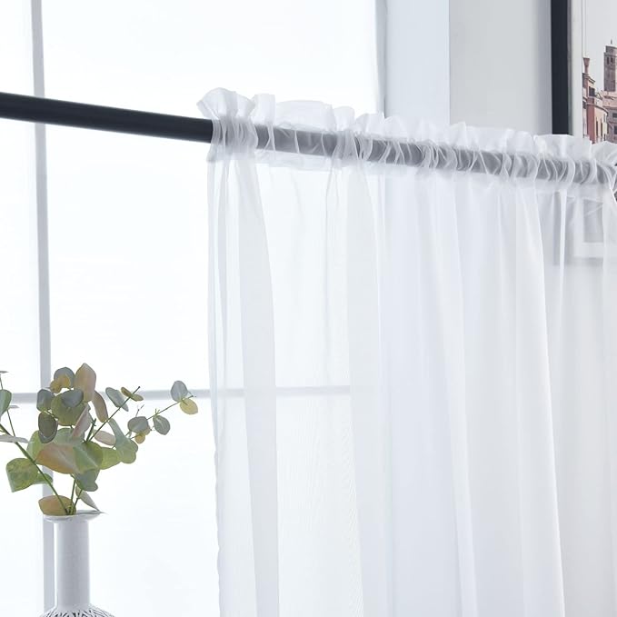 SpaceDresser Basic Rod Pocket Sheer Voile Window Curtain Panels White 1 Pair 2 Panels 38 Width 45 Inch Long for Kitchen Bedroom Children Living Room Yard(White,38 W x 45 L)