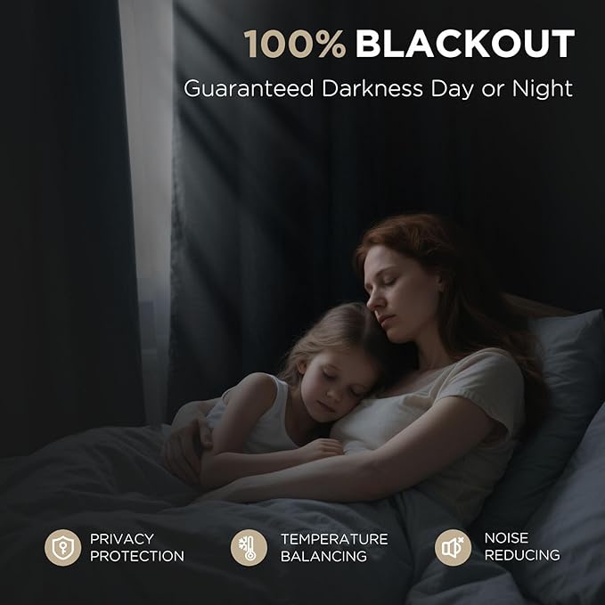 Joydeco Blackout Curtains for Bedroom - 90 Inch Long 100% Light Blocking 2 Panels Sky Blue Drapes, Thermal Insulated Room Darkening Curtains, Linen Textured for Living Room, Rod Pocket & Back Tabs