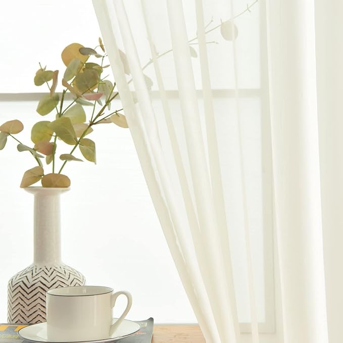 SpaceDresser Basic Rod Pocket Sheer Voile Window Curtain Panels Ivory 1 Pair 2 Panels 52 Width 63 Inch Long for Kitchen Bedroom Children Living Room Yard(Ivory,52 W x 63 L)
