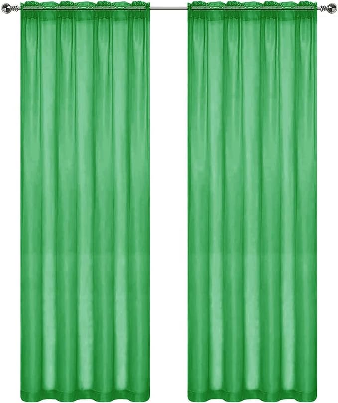 SpaceDresser Sheer Voile Window Treatment Rod Pocket Curtain Panels for Kitchen Bedroom Living Room Drapes Sunlight Filtering Privacy Semi Home Decor Assorted Colors Sizes (Green, 52 W x 63 L)