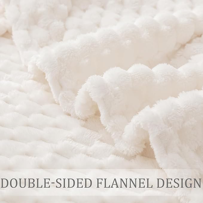 Exclusivo Mezcla Fleece Queen Blanket for Bed, Extra Large Fuzzy Ivory Bed Blankets, Soft Cozy Plush Sofa Throws for All Seasons, 90x90 Inches