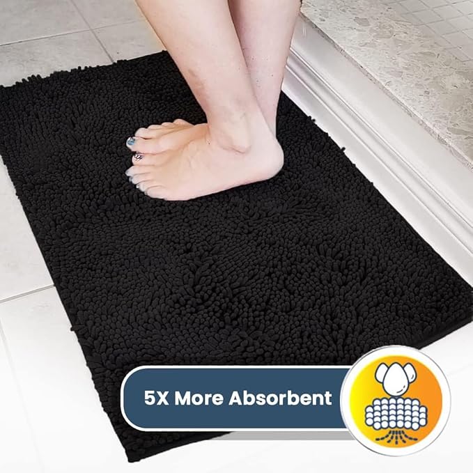 Muddy Mat® | Super Absorbent Door Mat Indoor, Microfiber Quick Dry Chenille Entryway Rug, Non-Slip Front Door Mat, Indoor Mats for Entryway, Machine Washable Pet Rug, Black 30"x19"
