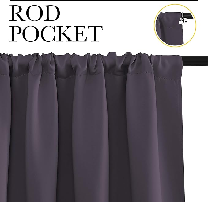 NICETOWN Blackout Curtains for Living Curtains, Greyish Purple, Set of 2, 52 by 63 Inch, Window Treatment Blackout Curtain Panels, Home Decor Thermal Insulated Solid Drapes for Bedroom