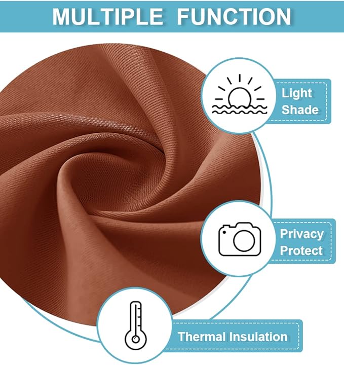 RYB HOME Blackout Bathroom Window Curtains, Short Thermal Insulated Heat Blocking Rod Pocket Half Window Curtain Tiers for Nursery Bedroom, Width 42 by Length 30, Burnt Orange, 2 Panels