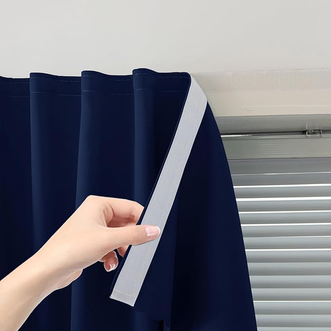 Self Adhesive Portable Blackout Curtains for Bedroom Easy to Install Window Thermal Lnsulated Kitchen Room Darkening Small Window Curtains, 35" W X 79" L, Navy Blue, 1 Panel