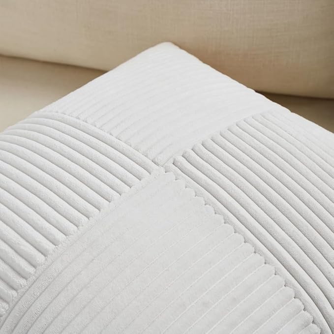 Fancy Homi 2 Packs White Lumbar Decorative Throw Pillow Covers 20x28 Inch for Living Room Couch Bed Sofa, Rustic Farmhouse Boho Home Decor, Soft Striped Corduroy Rectangle Accent Cushion Case 50x70 cm