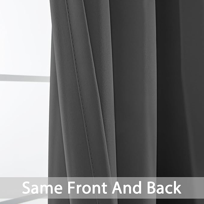 Yakamok 72 Inch Long Blackout Curtains for Bedroom, Thermal Insulated Room Darkening Curtains, Light Blocking Blackout Drapes for Living Room- 2 Panels,38x72 Inch, Charcoal Grey