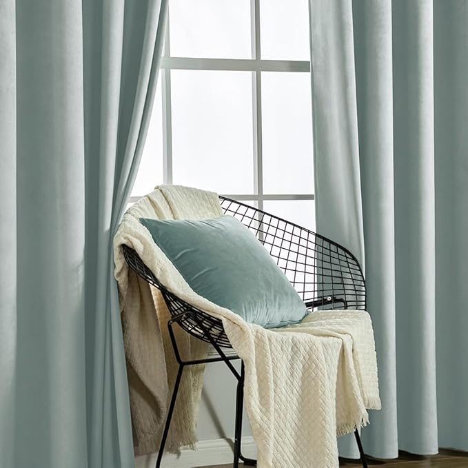 MIULEE Velvet Curtains Misty Blue Elegant Grommet Thermal Insulated Soundproof Room Darkening Curtains/Drapes for Classical Living Room Bedroom Decor 52 x 84 Inch Set of 2