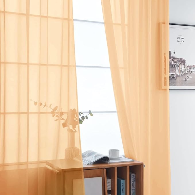 SpaceDresser Basic Rod Pocket Sheer Voile Window Curtain Panels White 1 Pair 2 Panels 42 Width 84 Inch Long for Kitchen Bedroom Children Living Room Yard(Beige,42 W x 84 L)
