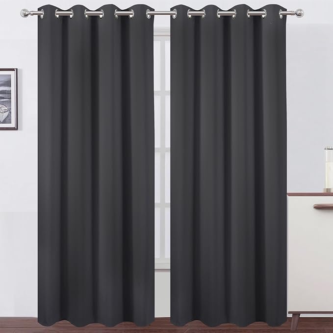 LEMOMO Blackout Curtains 52 x 90 inches Long Dark Grey Curtains Set of 2 Panels Thermal Insulated Room Darkening Curtains for Bedroom